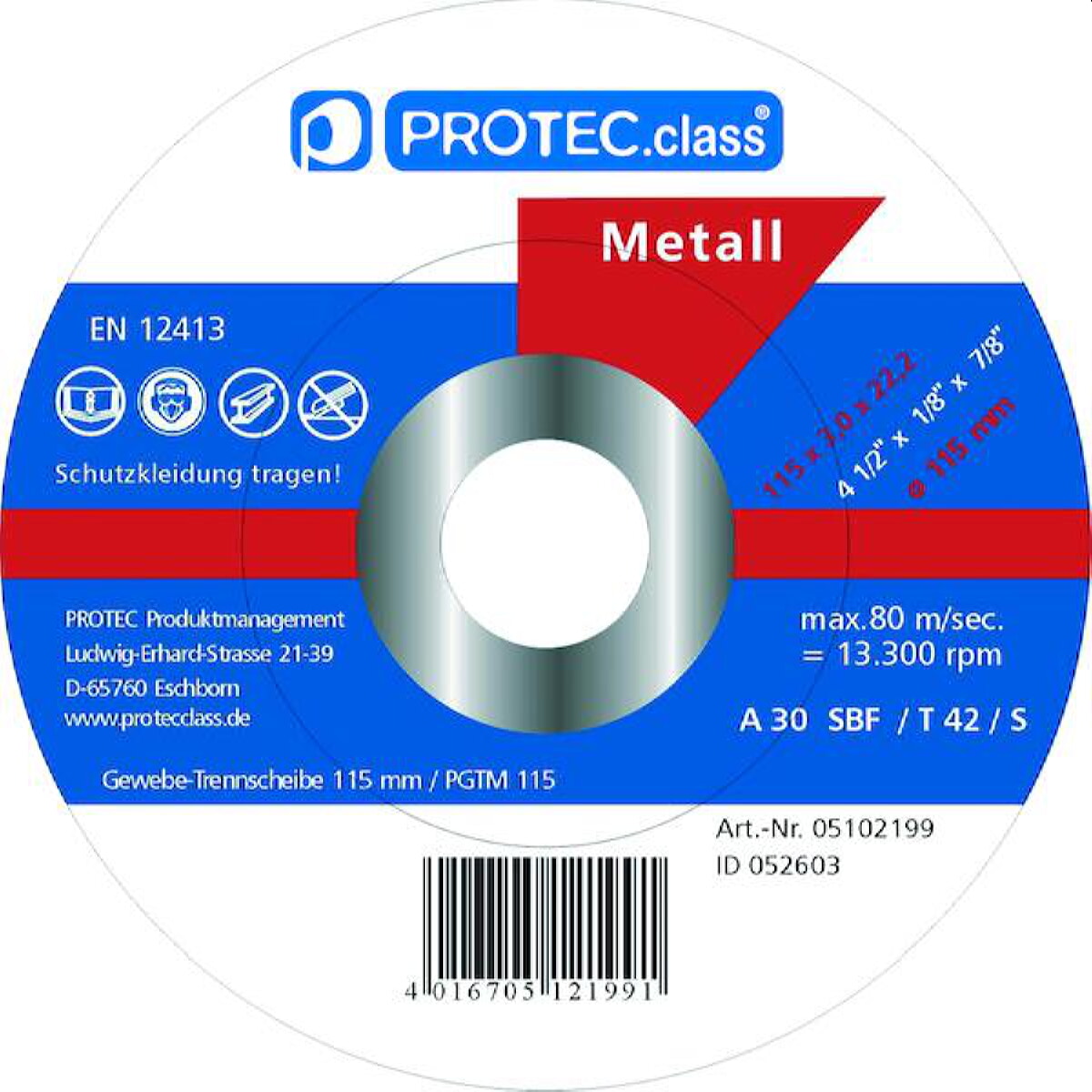 PROTEC.class Gewebetrennscheibe Metall 115 PGTM115 05102199