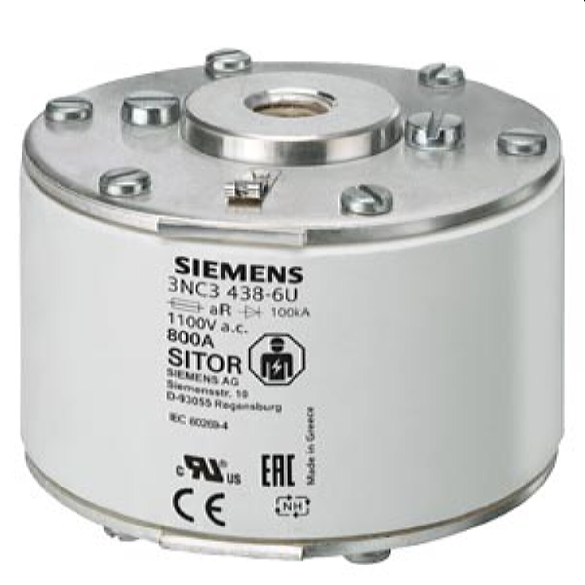 Siemens SITOR-Sicherungseinsatz für Halbleiterschutz 800A aR 1100V AC 3NC3438-6U