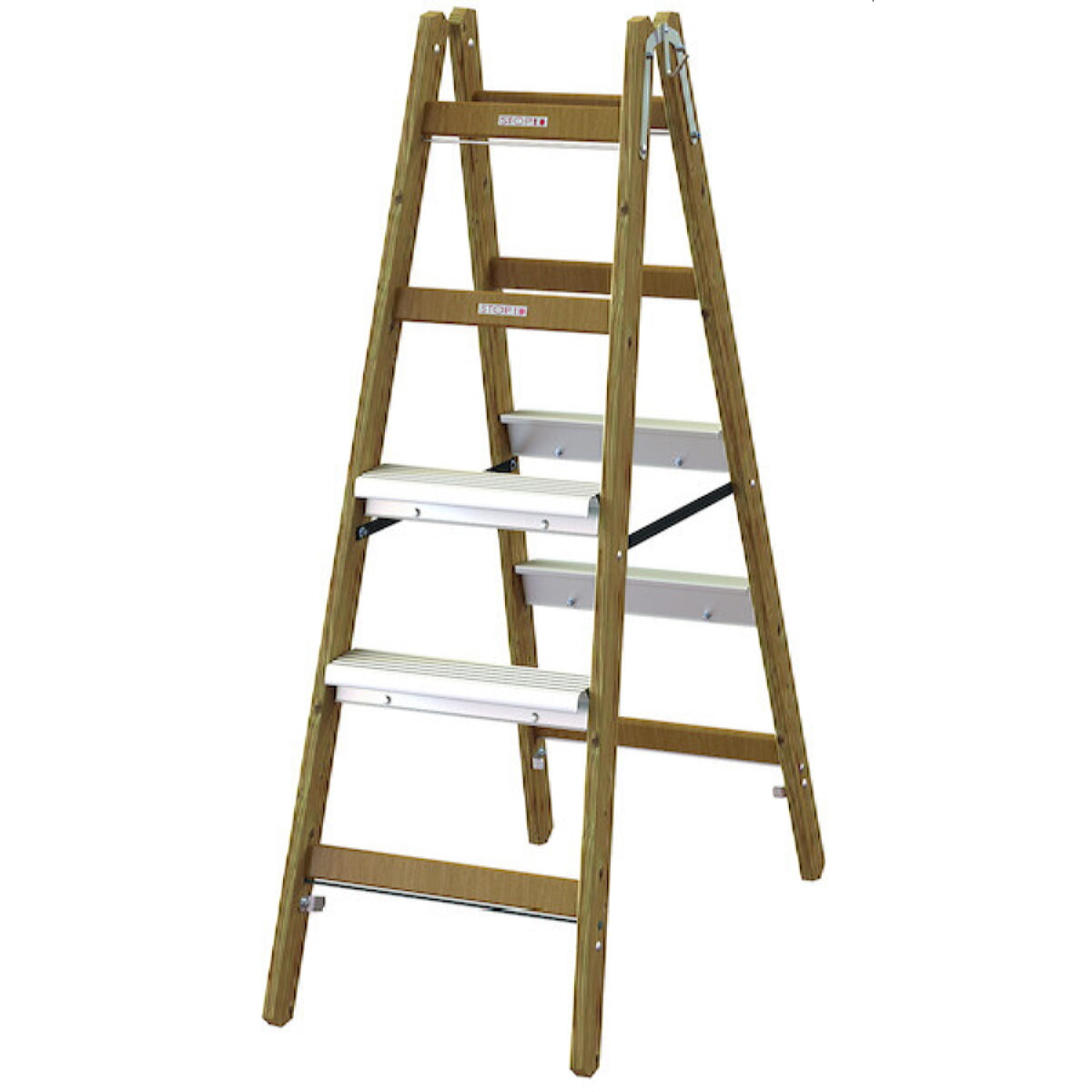 PROT Holz-Stehleiter PHSLAB25 + Alu-Stufen beidseitig 2x5 05105704