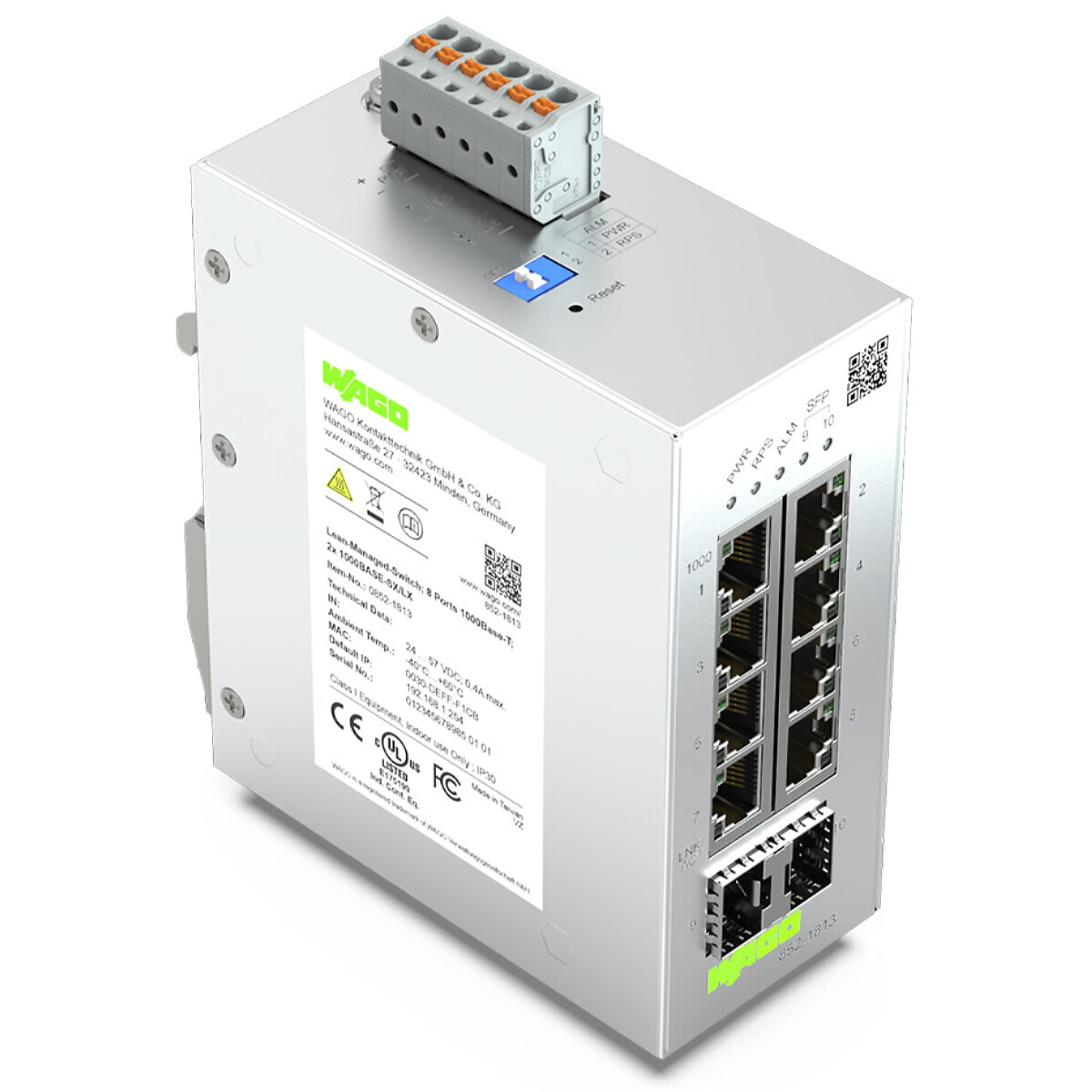 WAGO Lean-Managed-Switch 8 Ports 1000Base-T 2-Slot 1000BASE-SX/LX 852-1813