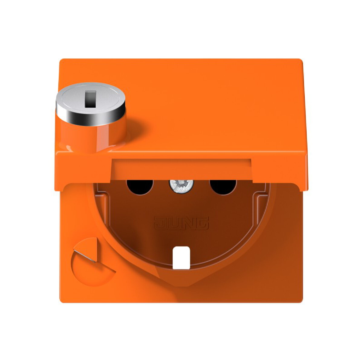 Jung Zentralplatte für SCHUKO®-Steckdoseneinsätze, Klappdeckel, Thermoplast, Serie A, orange (für ZSV) A1520KLSLPLO