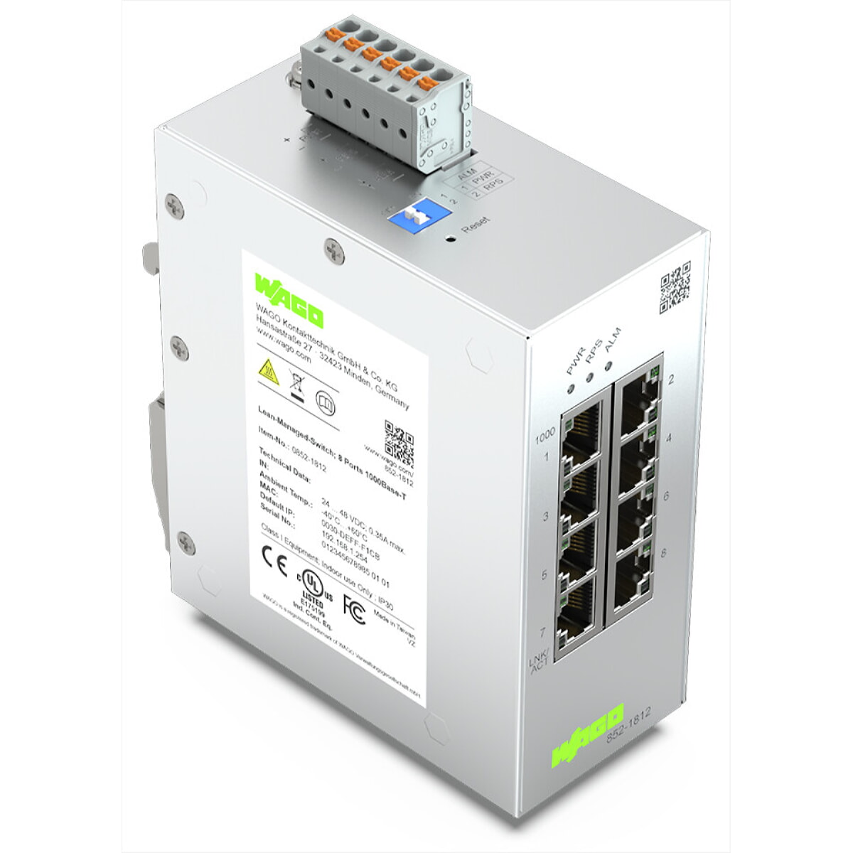 WAGO Lean-Managed-Switch 8 Ports 1000Base-T 852-1812
