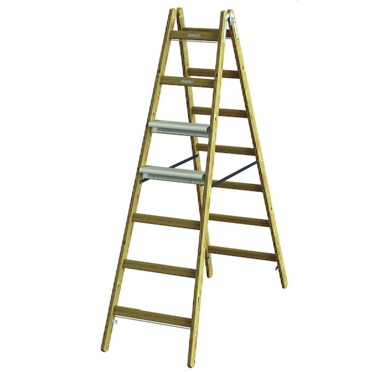 PROT Holz-Stehleiter PHSLAE27 + Alu-Stufen einseitig 2x7 05105699