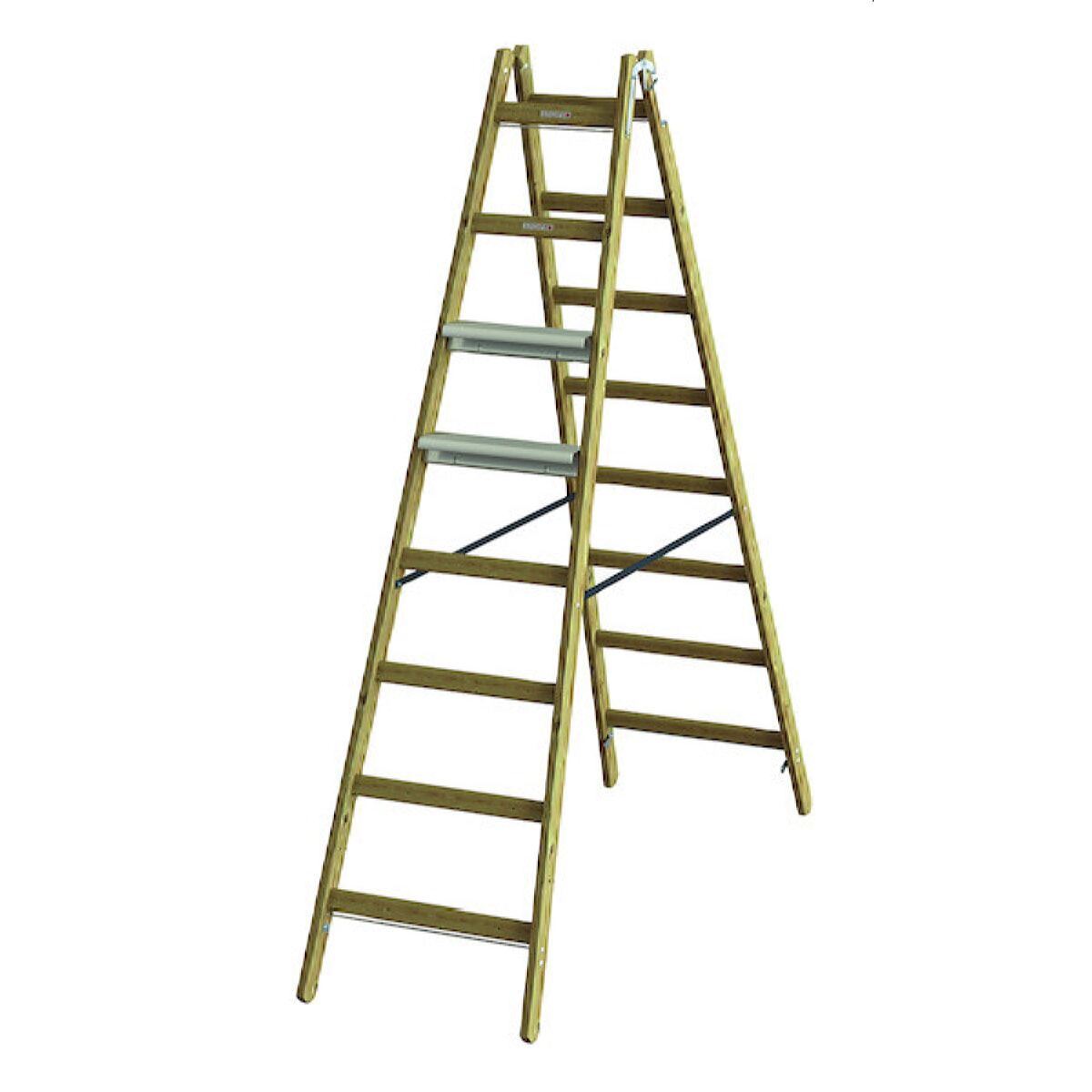 PROT Holz-Stehleiter PHSLAE28 + Alu-Stufen einseitig 2x8 05105700