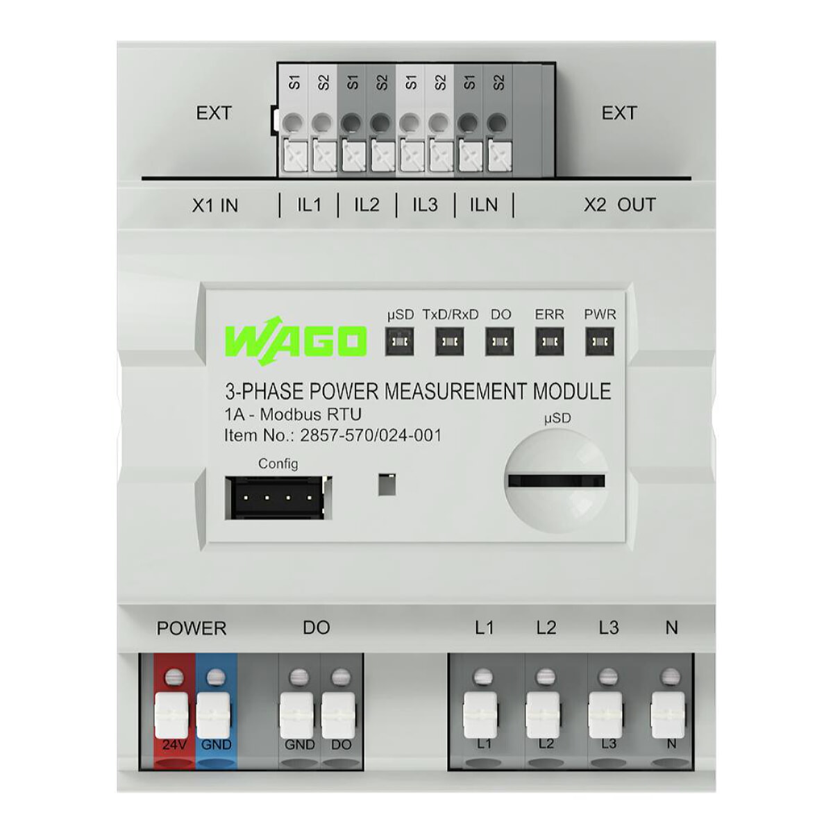 WAGO 3-Phasen-Leistungsmessumformer 3x277/480 V/1 A MODBUS RTU 2857-570/024-001