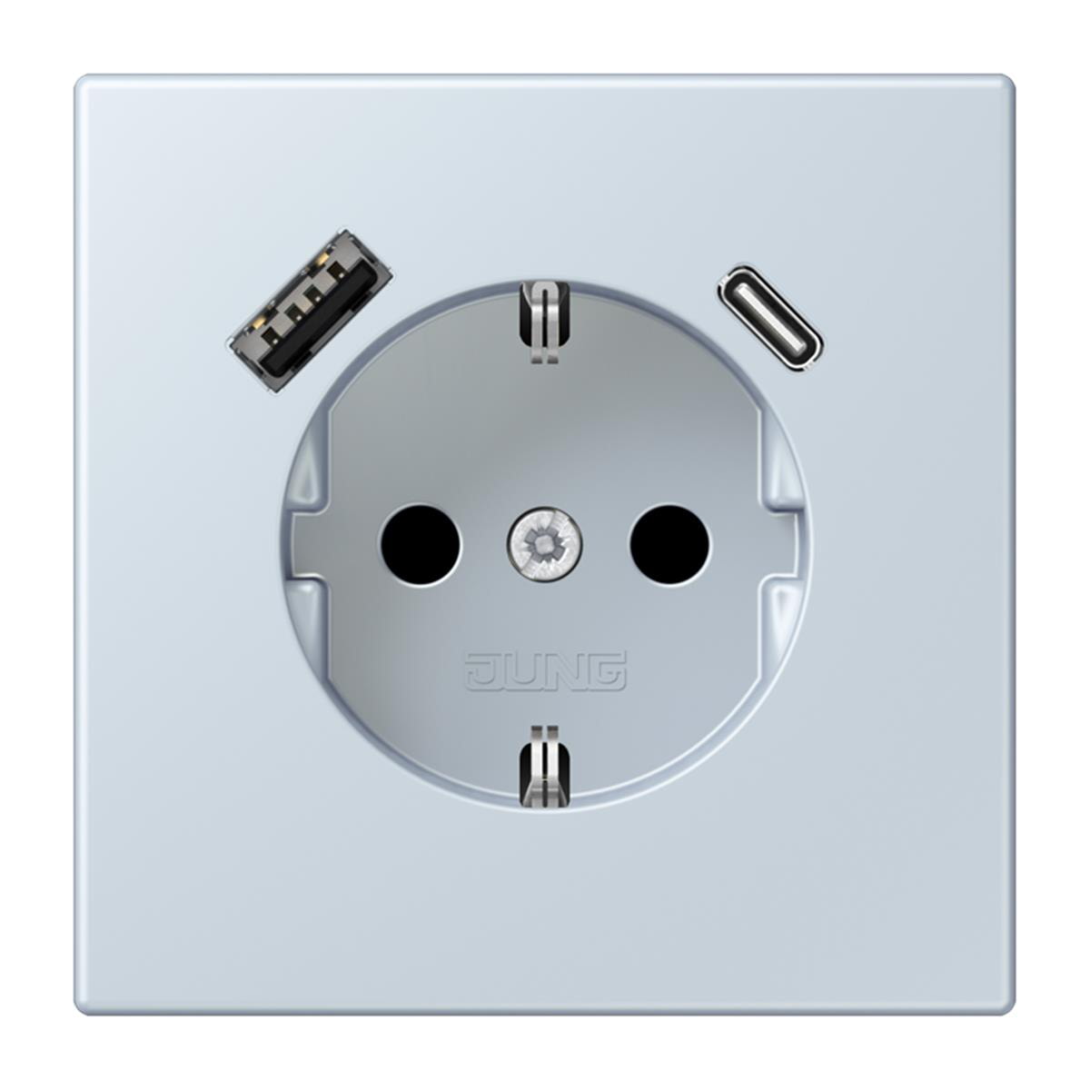 Jung SCHUKO Steckdose 16 A 250 V ~, mit USB-Ladegerät 1 x Typ A + 1 x Typ C, SAFETY+, Serie LS, outremer pale LC1520-15CA209