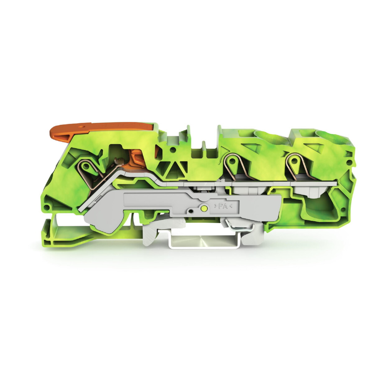 WAGO 3-Leiter-Schutzleiterklemme mit Hebel und Push-in CAGE CLAMP® 16 mm² grün-gelb 2116-1307