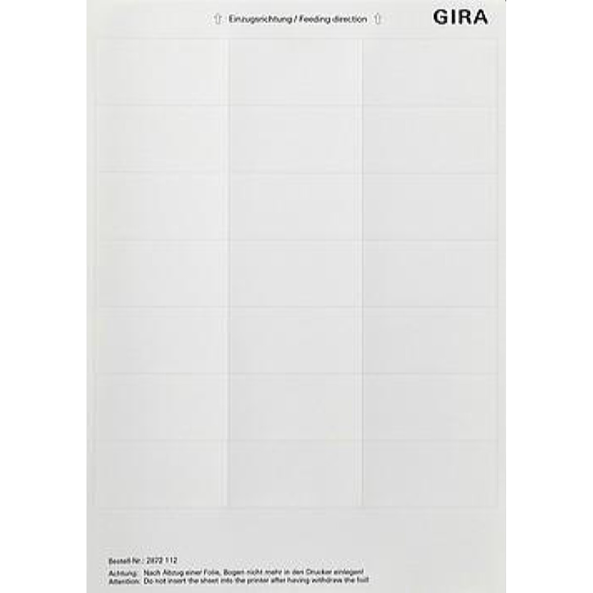 Gira Beschriftungsbogen 2872112 33,5x67mm reinweiss