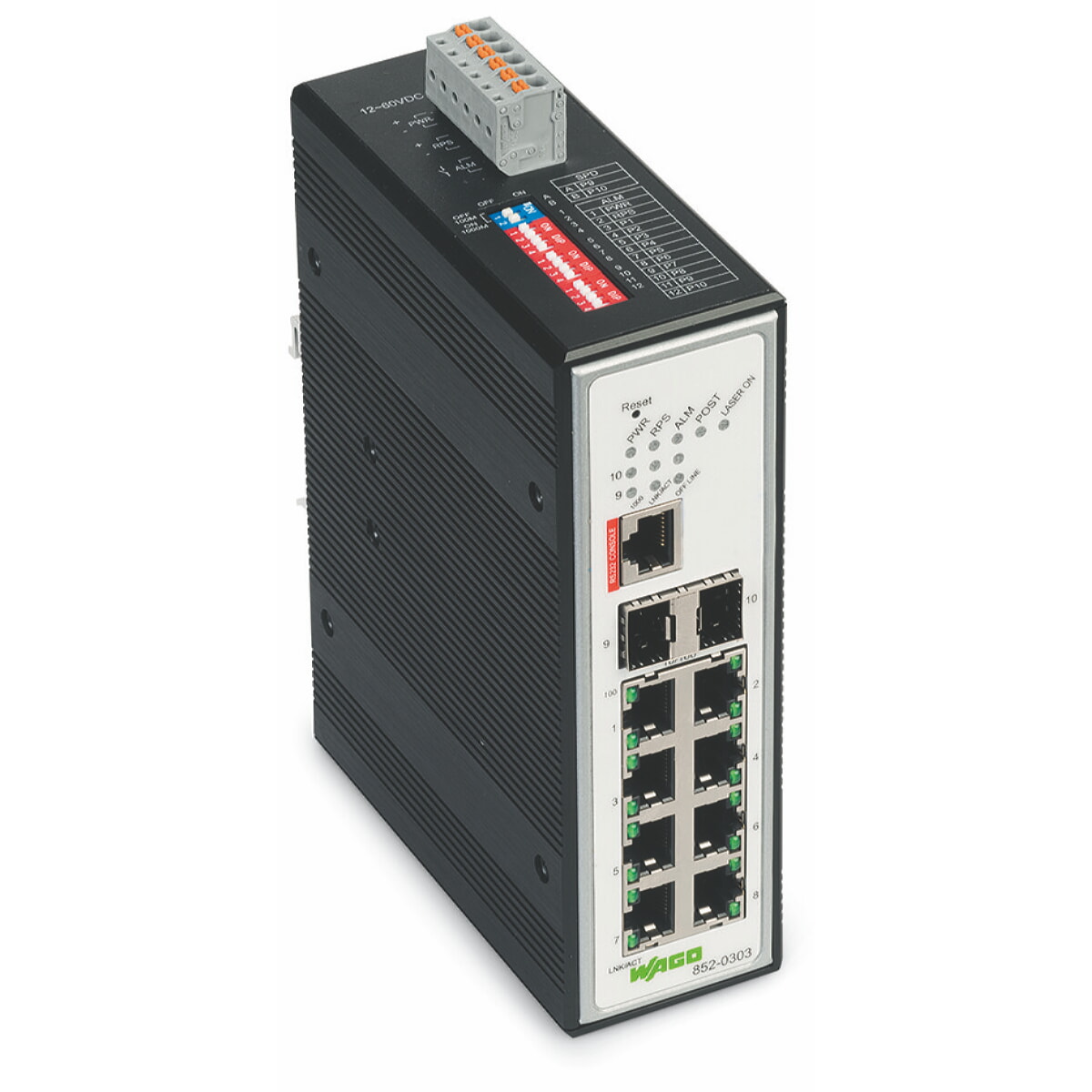 WAGO Industrial-Managed-Switch 8 Ports 100Base-TX 2-Slot 1000BASE-SX/LX metallisch schwarz 852-303